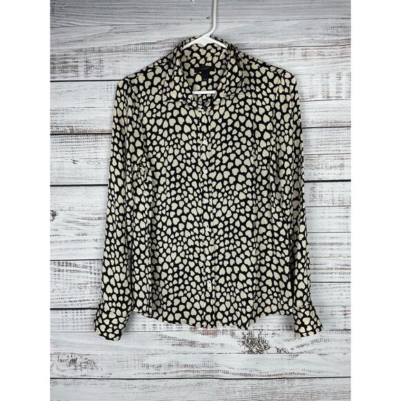 J Crew Silk Blend Button Down Boy Shirt Heart Throb Black White size 6 or 8 - Picture 1 of 10